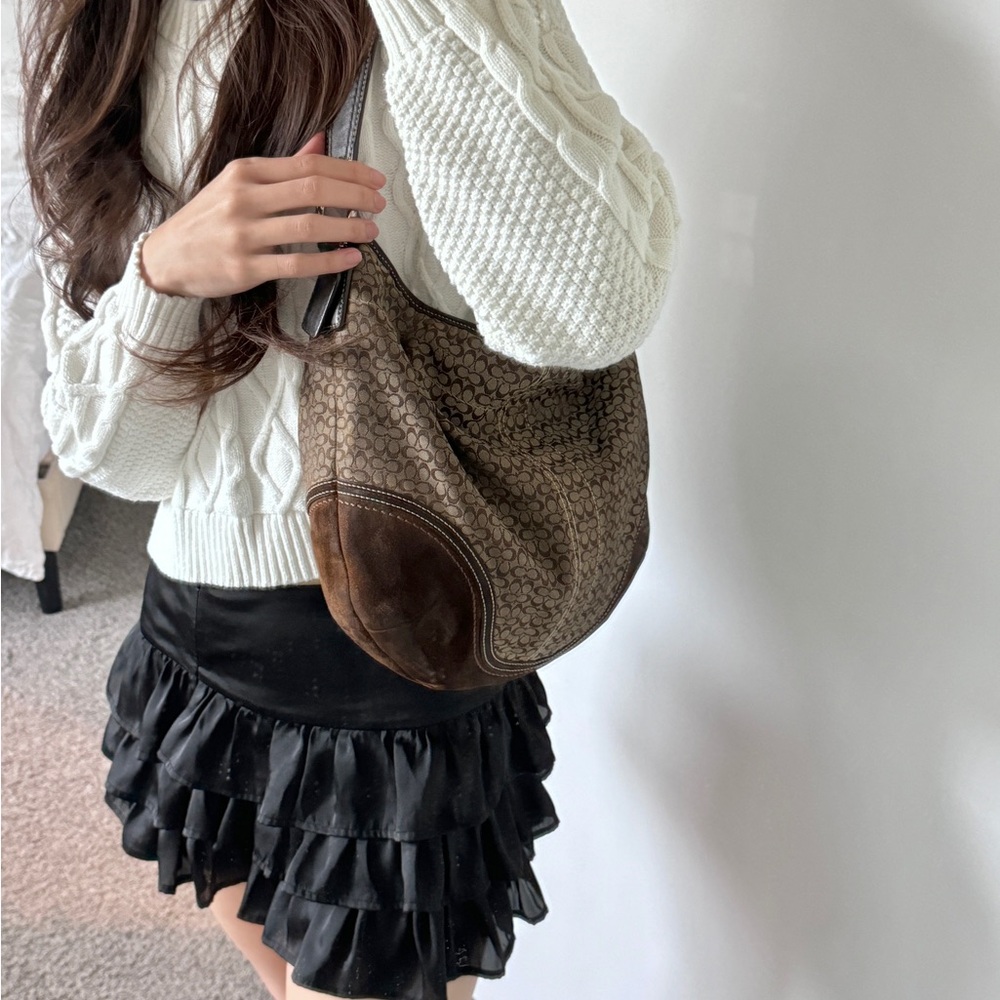 COACH brown suede shoulder bag